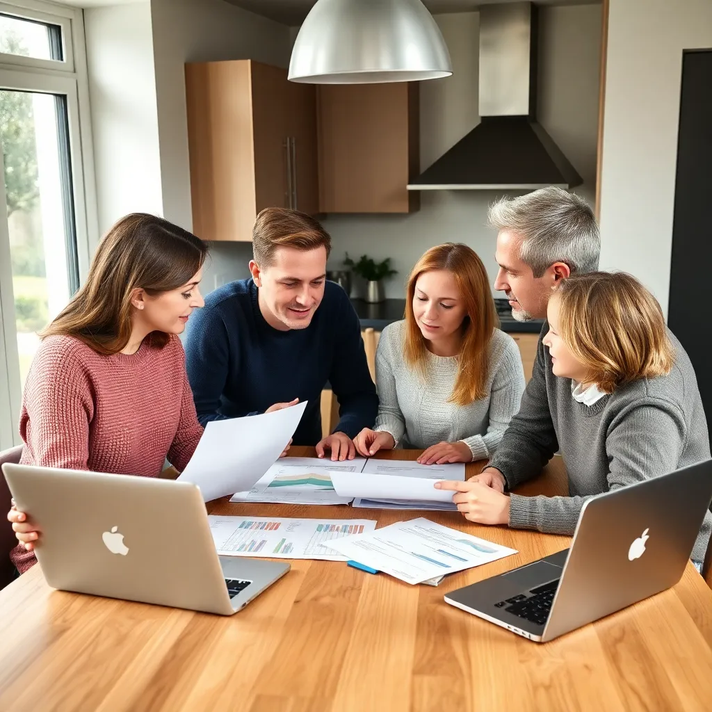 Gezin bespreekt financiële planning aan keukentafel