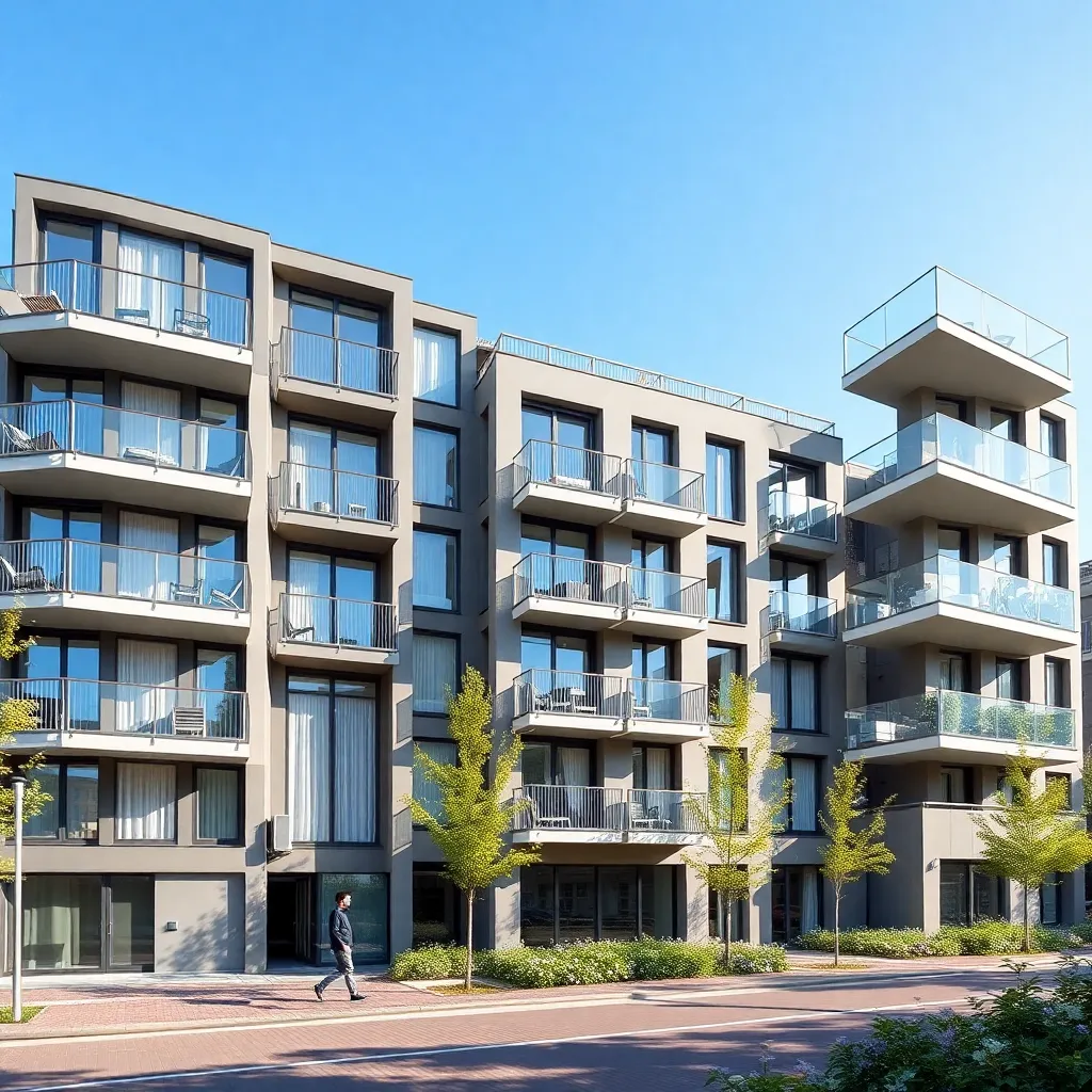 Nederlands appartementencomplex met moderne architectuur in stedelijke omgeving
