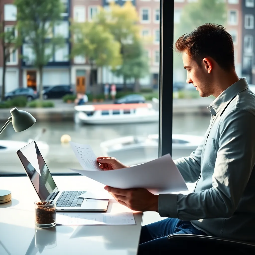 Jonge Nederlandse professional die eerste investeringsplan bestudeert